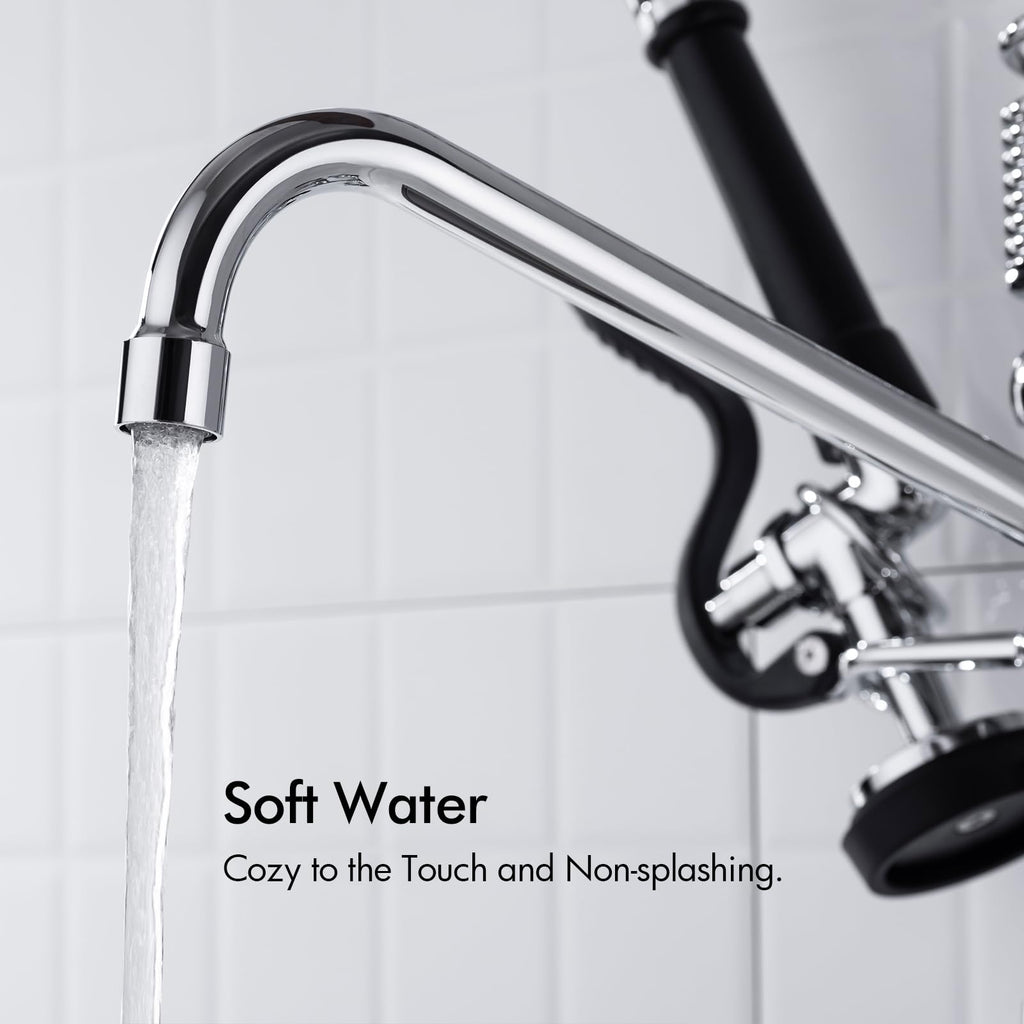 BAGNOLUX Commercial Sink Faucet, 8" Center Wall Mount Base with Pull Out Spray 9.6" Add-on Swing Spout 25" Height, Double Handle Pre Rinse Sprayer Commercial Rv Kitchen Faucet with Ceramic Valve