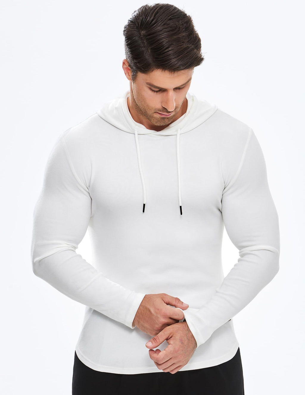 JMIERR Mens Hoodies Muscle Long Sleeve T Shirts Casual Early Fall Fashion Gym Workout Athletic Longline Hooded Sweatshirt Pullover Fleece Jackets, US46(XL), White