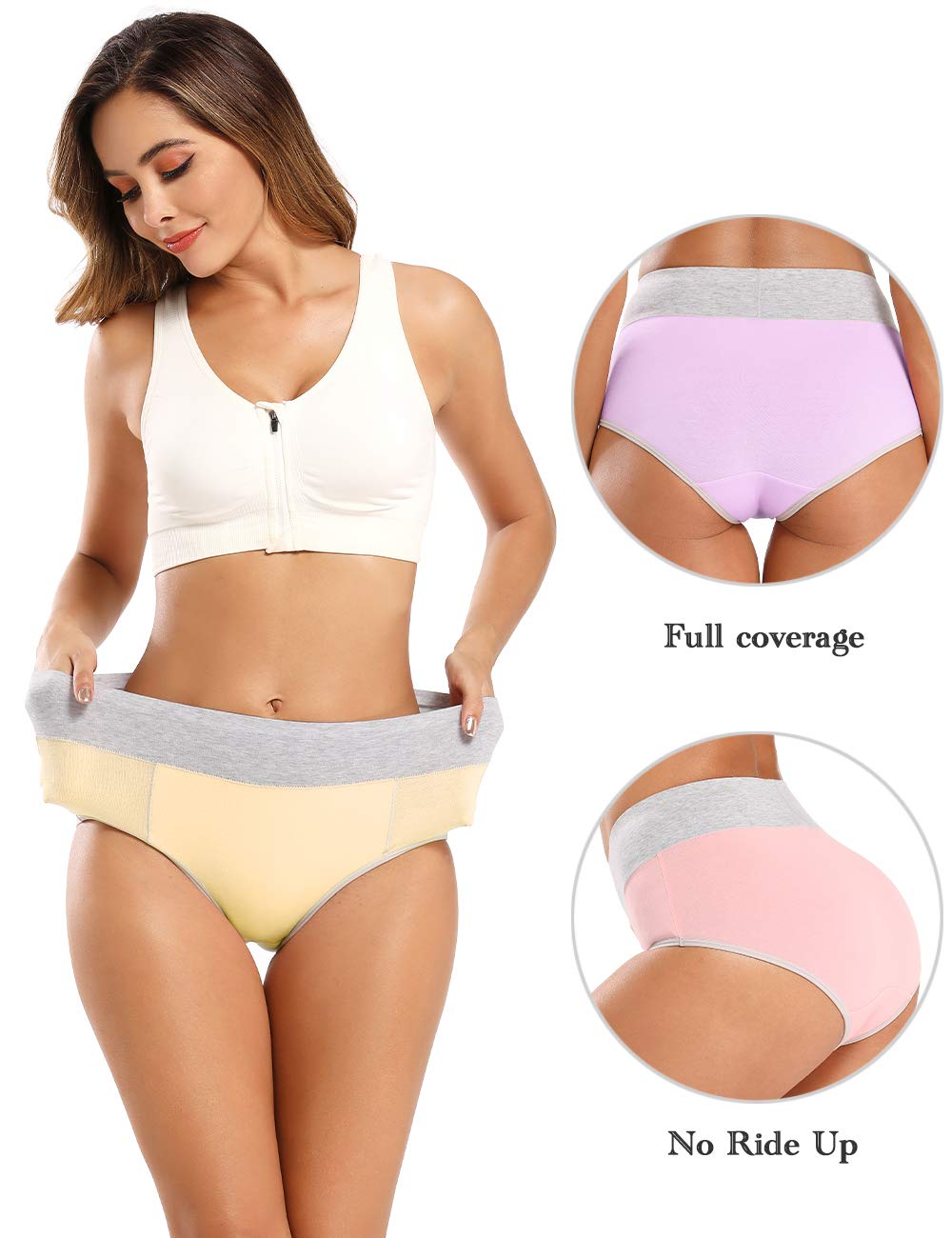 POKARLA Womens Cotton Underwear High Waist Full Coverage Briefs Soft Breathable Postpartum Panties Stretch Underpants Regular & Plus Size
