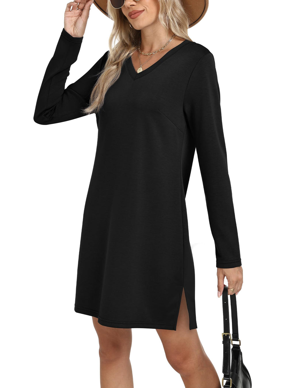 SAMPEEL Dresses for Women 2025 Casual Long Sleeve Dress Italian Black Dresses Trendy Wedding Guest Business Casual Outfits Winter Clothing Fashion Travel Airport Outfits 2025 S