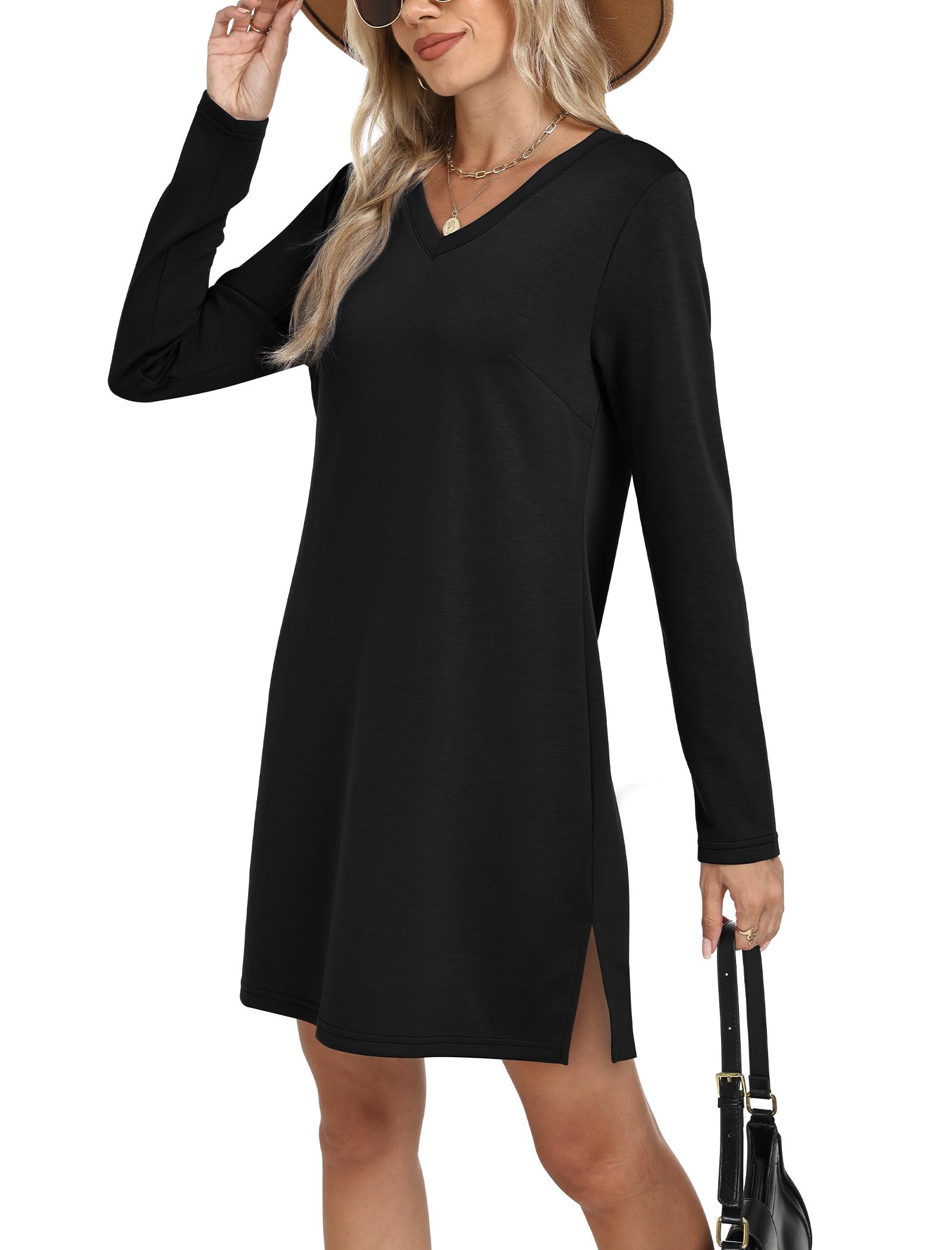 SAMPEEL Dresses for Women 2025 Casual Long Sleeve Dress Italian Black Dresses Trendy Wedding Guest Business Casual Outfits Winter Clothing Fashion Travel Airport Outfits 2025 S