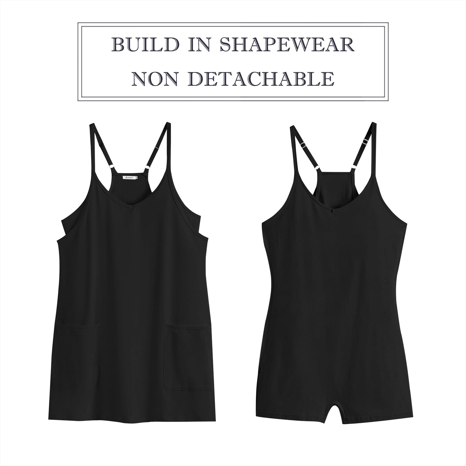 ANRABESS Women Athletic Dress Summer Tennis Workout Active Sports Mini Romper Dress Built in Shorts Travel Vacation Clothes Black Large