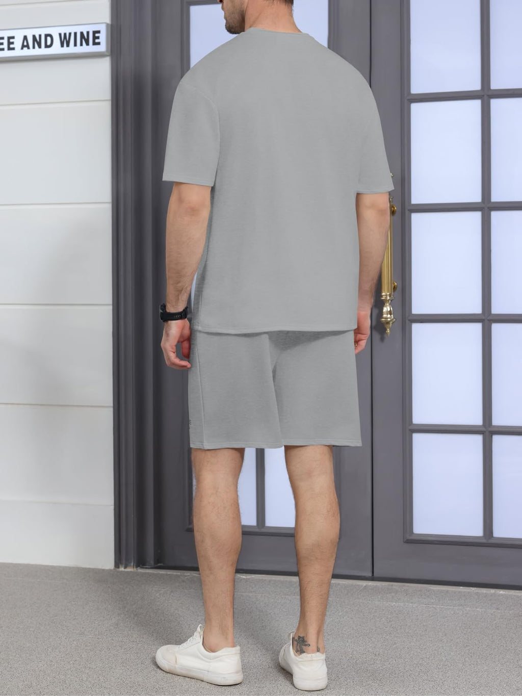 Ryehack Men's T Shirt and Shorts Set 2 Piece Outfits Fashion Summer Tracksuits Casual Letter Embroidery Short Sleeve Crew Neck T Shirt and Drawstring Track Shorts Sportswear Set Grey L