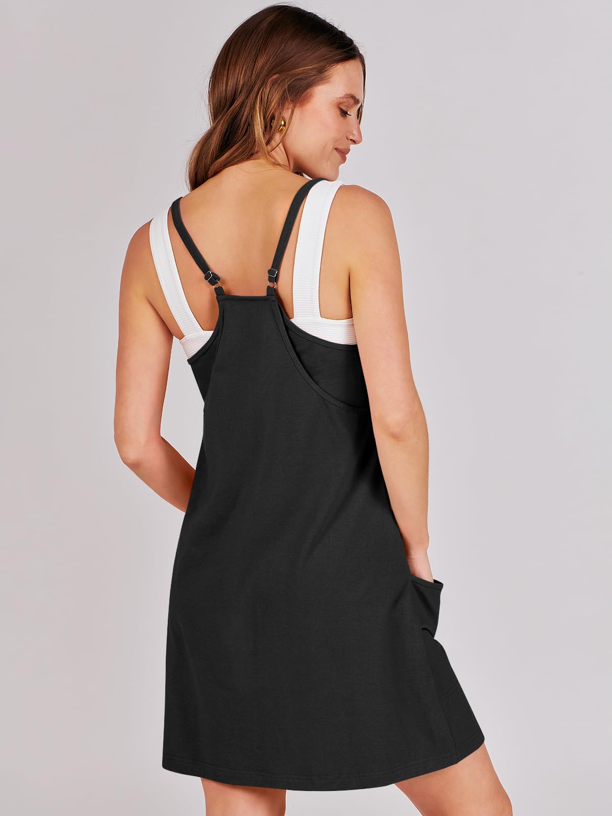 ANRABESS Women Athletic Dress Summer Tennis Workout Active Sports Mini Romper Dress Built in Shorts Travel Vacation Clothes Black Large