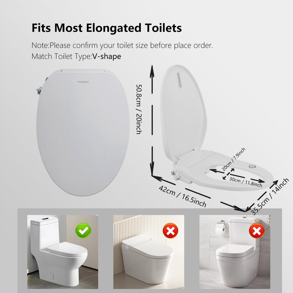 UYXMTPY Elongated Electronic Bidet Toilet Seat with Wireless Remote Control,Heated Toilet Seats Smart Bidet, Warm Air Dryer,Temperature Controlled Wash and Soft-close Functions (TE001-116)