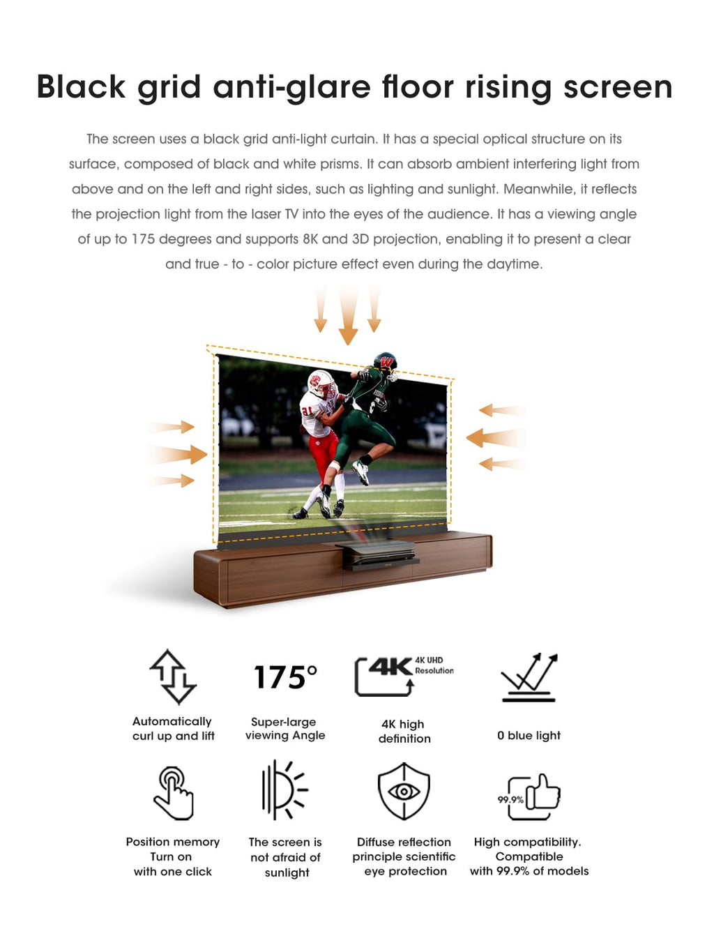 Julycode SW-X300 Floor-Rising Screen Laser Tv Integrated Cabinet with 120inch Home Cinema for UST Laser tv (120inch Smart Cabinet + Awol3500)