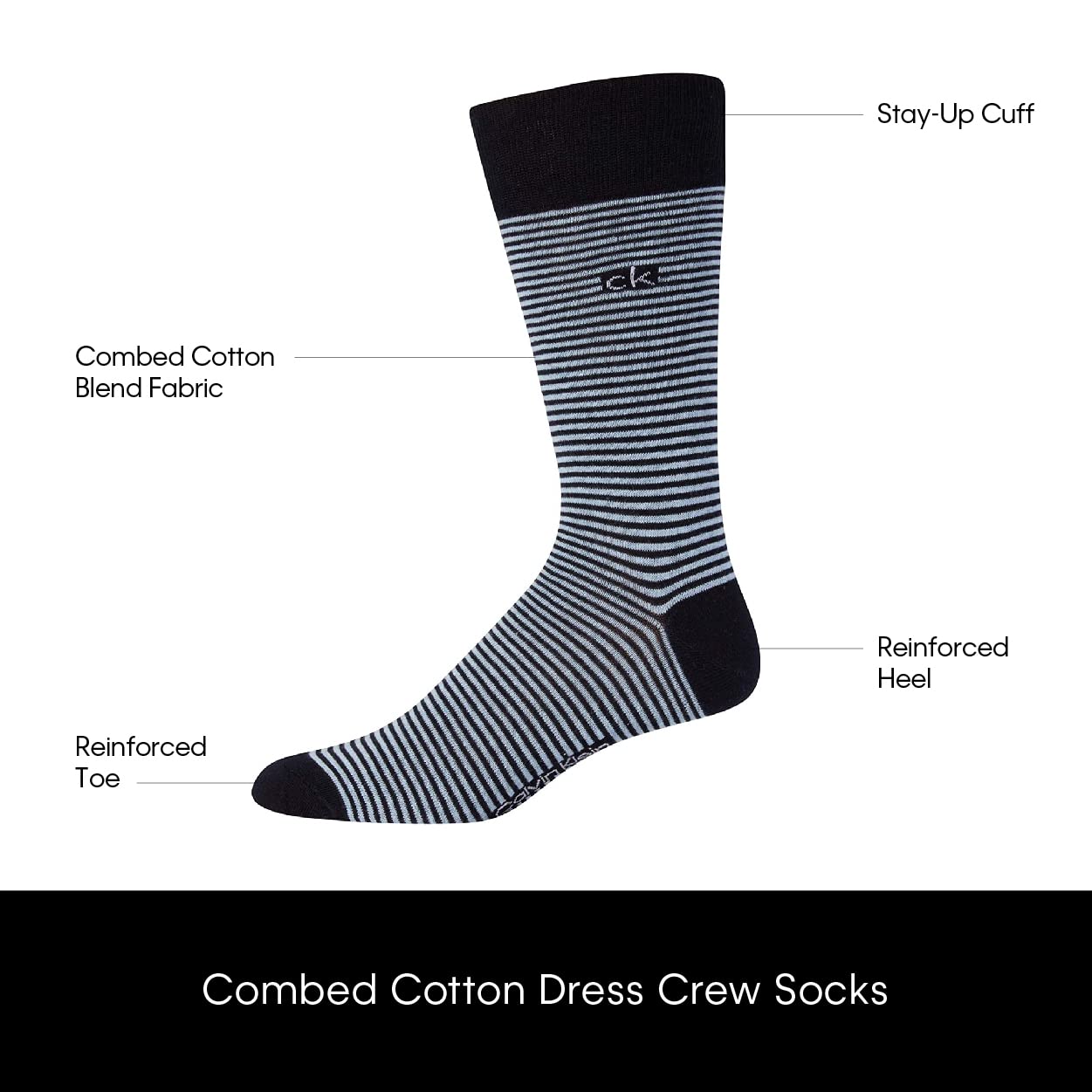 Calvin Klein Men's Dress Socks - 4 Pack Soft Cotton Blend, Striped Crew Socks - Casual Long Work Socks for Men (Sizes: 7-12), Size 7-12, Navy Assorted