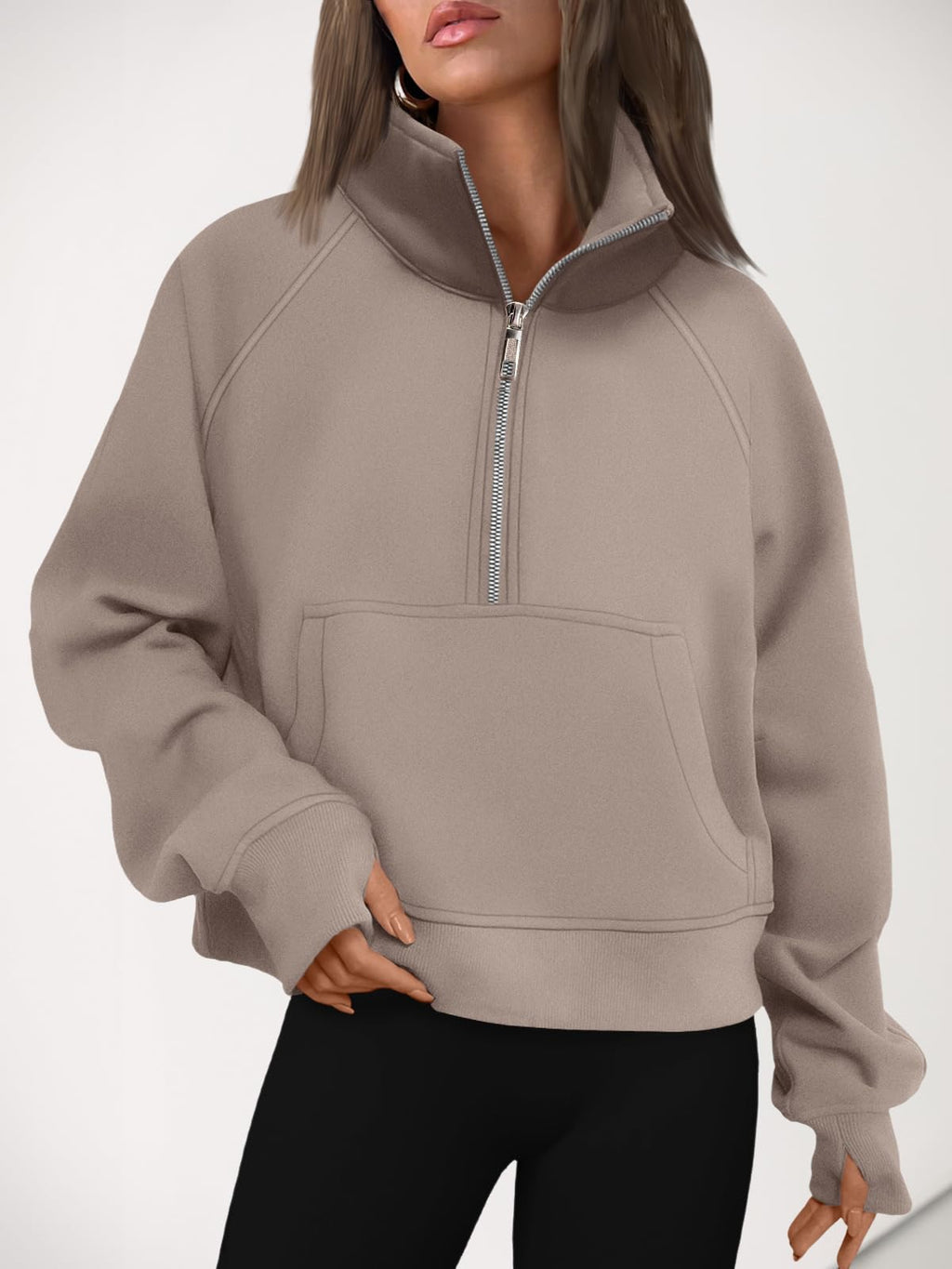 AUTOMET Womens Sweatshirts Half Zip Cropped Pullover Fleece Quarter Zipper Hoodies 2024 Fall Fashion Outfits Clothes Coffeegrey Medium