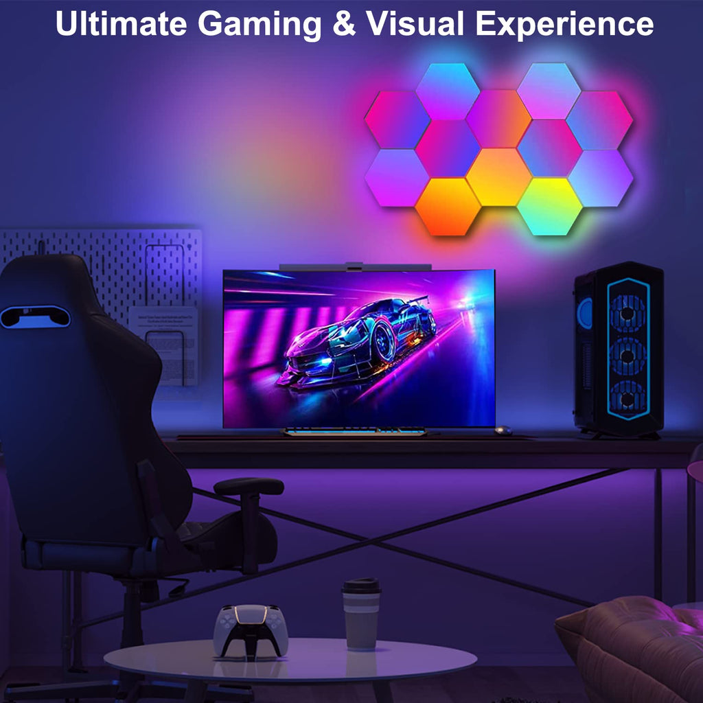 LED Hexagon Lights for Gaming Setup, Smart Home Gaming Wall Lights Work with Alexa Google Assistant, Voice, App & Remote Control, RGB-IC LED Light Panels Music Sync for Game Room Bedroom, 10 Pack