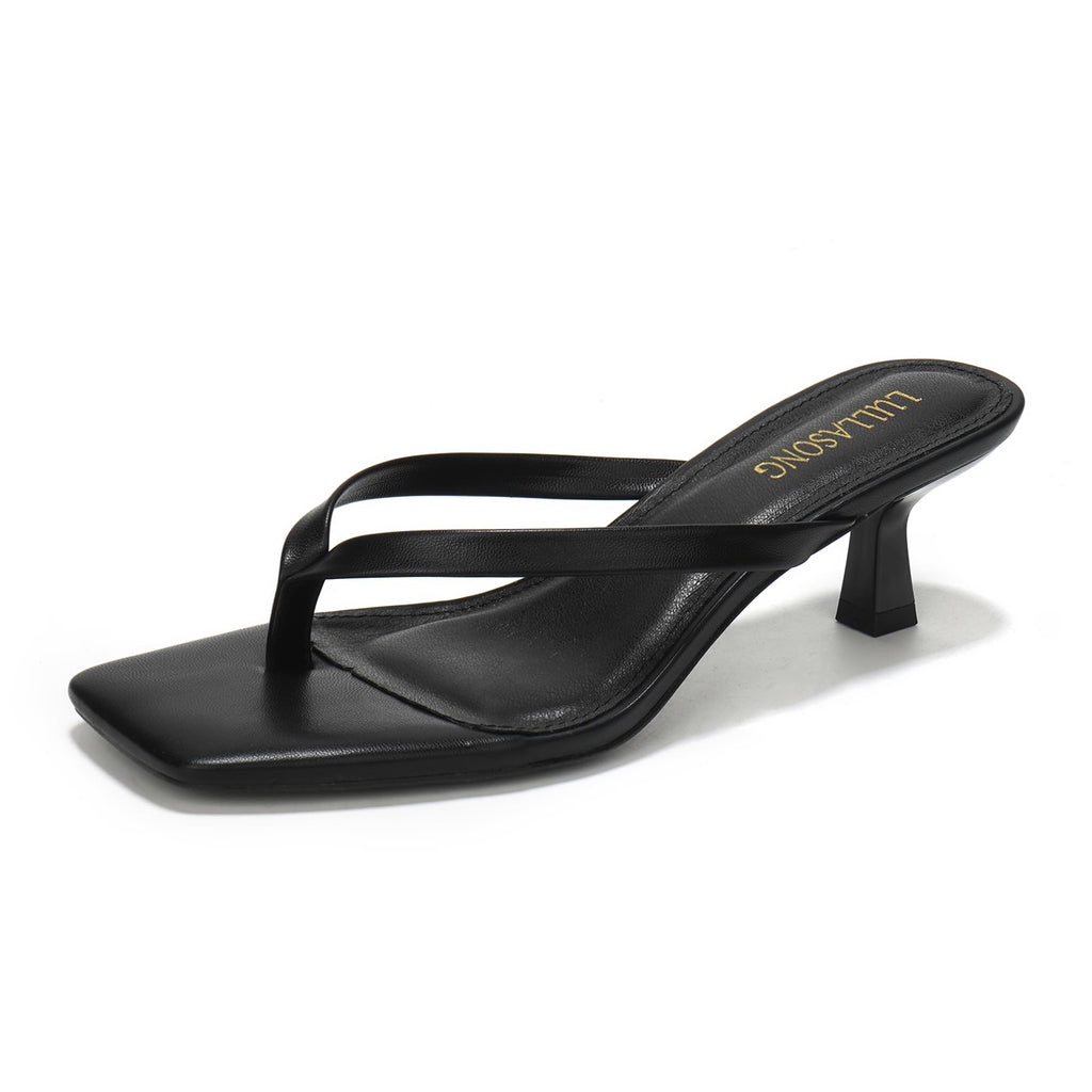 LULLASONG Women's Black Kitten Heels Sandals Square Open Toe Flip Flop Heels 1.8-2 Inch Heeled Sandals for Women