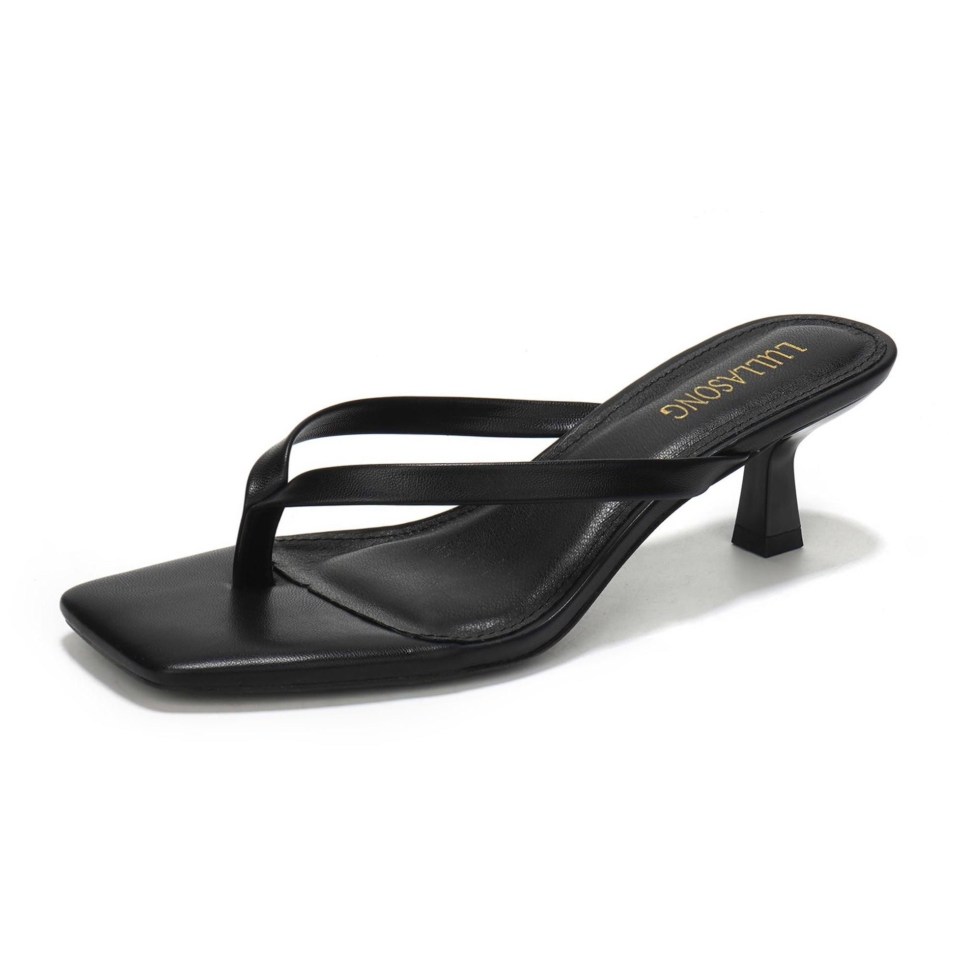 LULLASONG Women's Black Kitten Heels Sandals Square Open Toe Flip Flop Heels 1.8-2 Inch Heeled Sandals for Women