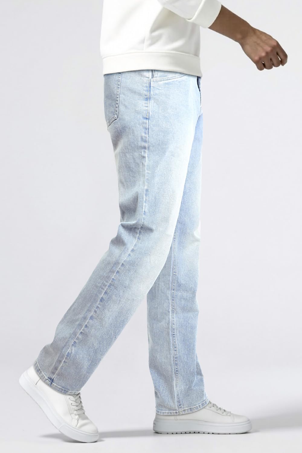 Mens Jeans Relaxed Fit Stretch Denim Jeans Men Slim fit Work Pants Light Blue 30×30