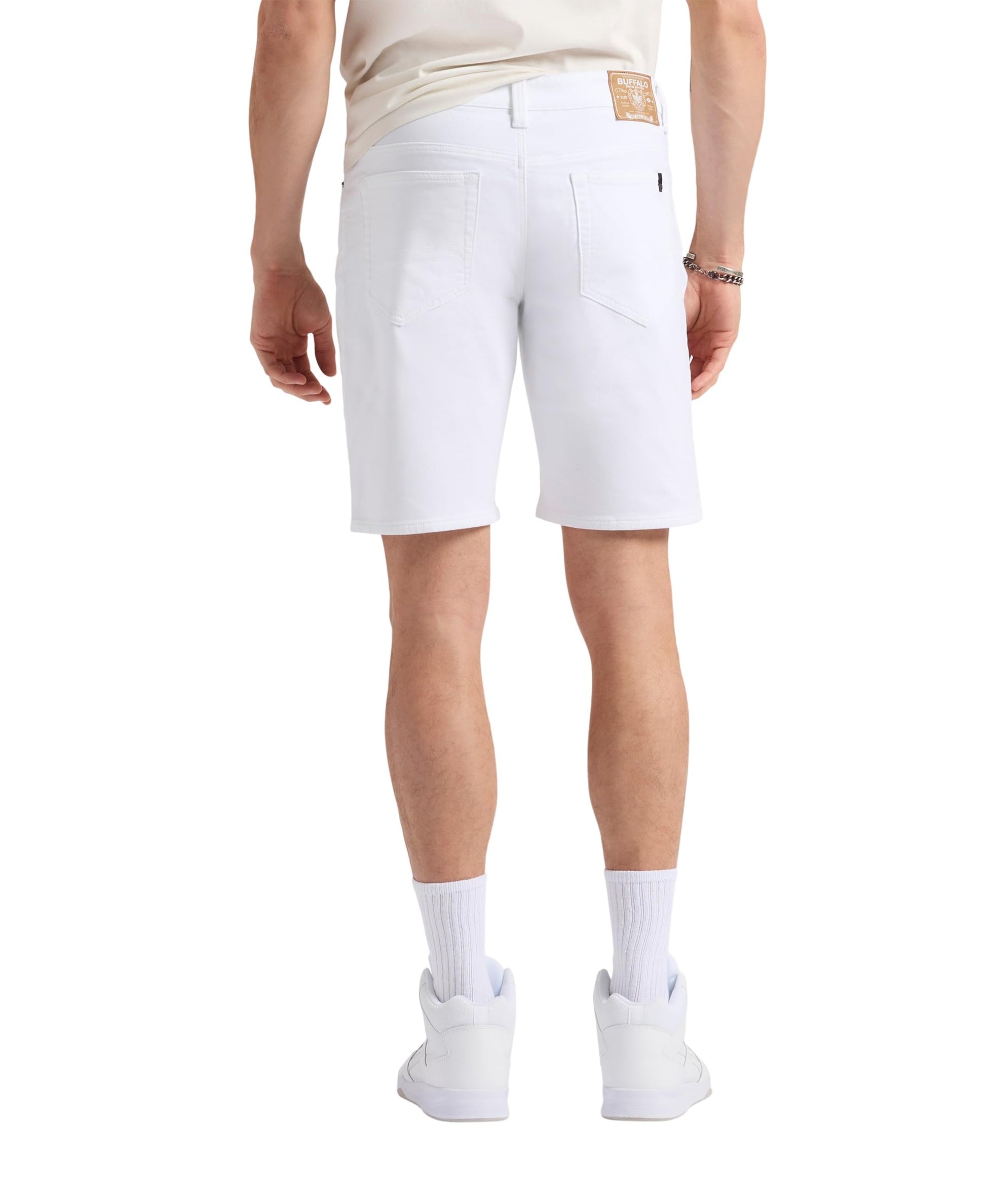 Buffalo David Bitton Men's Non-Denim Relaxed Straight Dean French Terry Shorts with Cotton Blend Stretch, Bright White