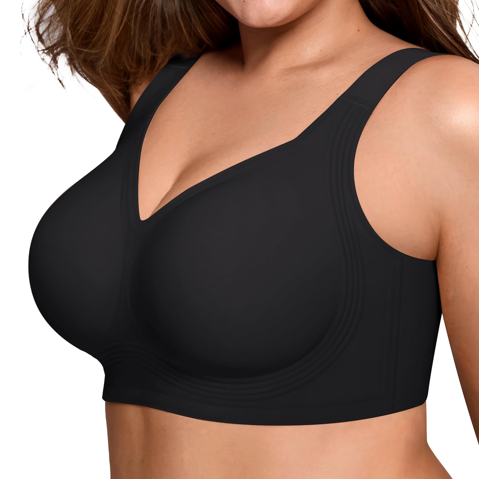 LetsJoli Bras for Women Supportive Wireless Push Up Bra Full Coverage No Underwear Seamless Plus Size for Older Women(Black,XL