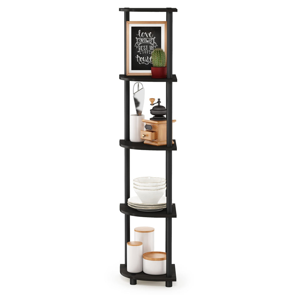 Furinno Turn-N-Tube 5 Tier Corner Display Rack Multipurpose Shelving Unit, 1-Pack, Espresso/Black