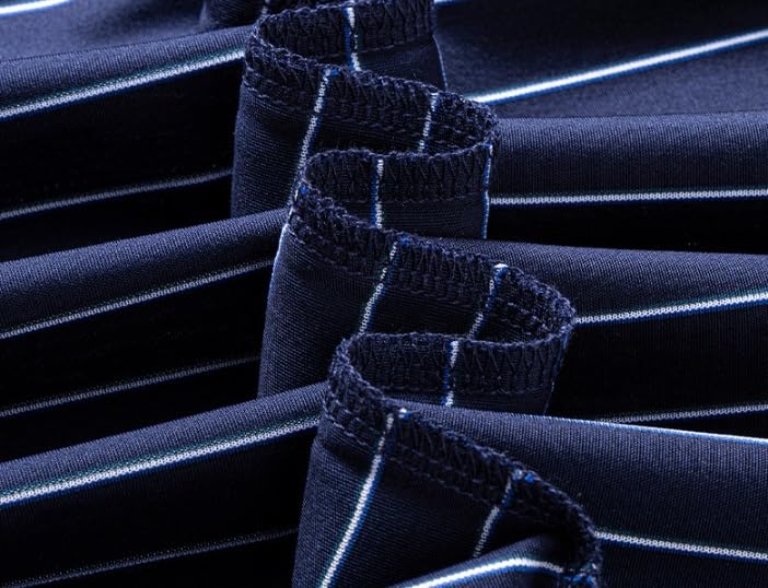 Mens Silk Short Sleeve Polo Shirts Summer Lightweight Breathable Striped Loose Fit Casual T Shirt(Navy Blue,Large)