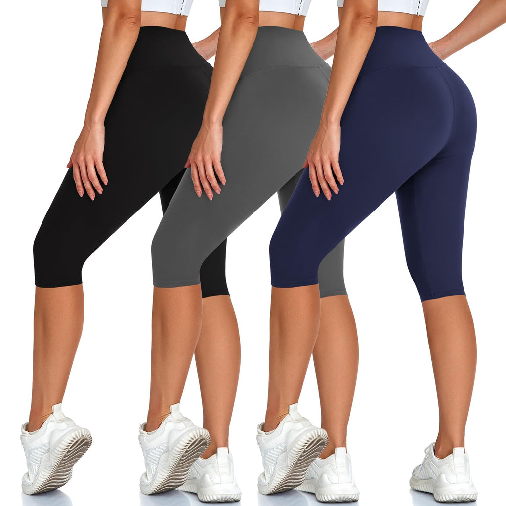 3 Pack High Waisted Leggings for Women - No See-Through Tummy Control Soft Yoga Pants for Running Workout Black/Grey/Navy