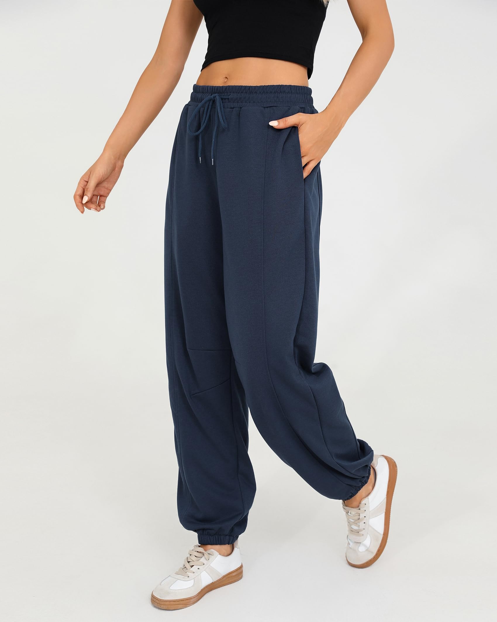 Quenteen Womens Sweatpants Casual High Waist Lightweight Joggers Pants Baggy Lounge Sweat Pants Drawstring Workout Bottoms Navy Blue Small