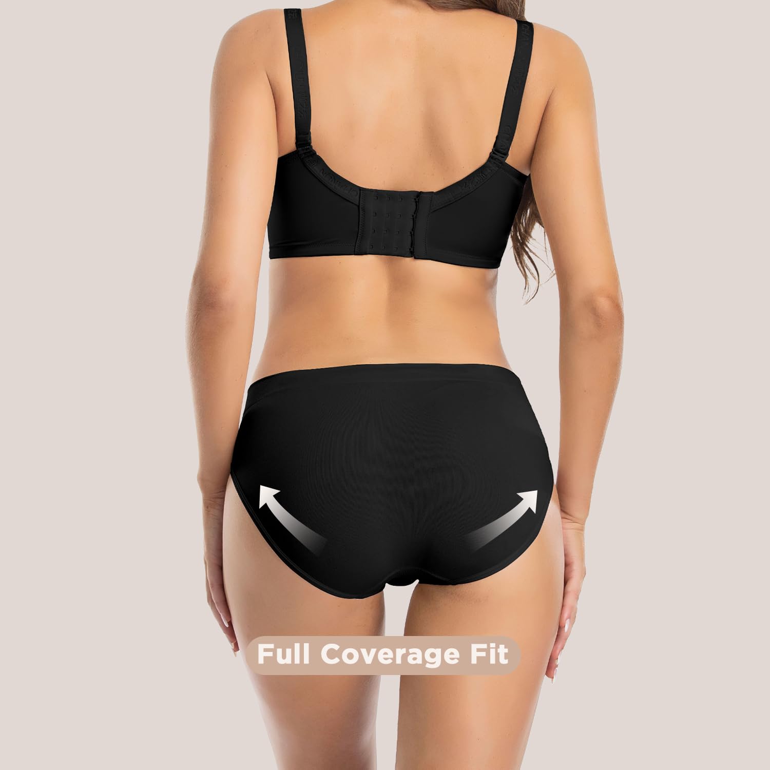 Womens Bikini Panties Seamless Underwear, Soft Stretch Cheekini Hipster Briefs 6 Pack (Black L)