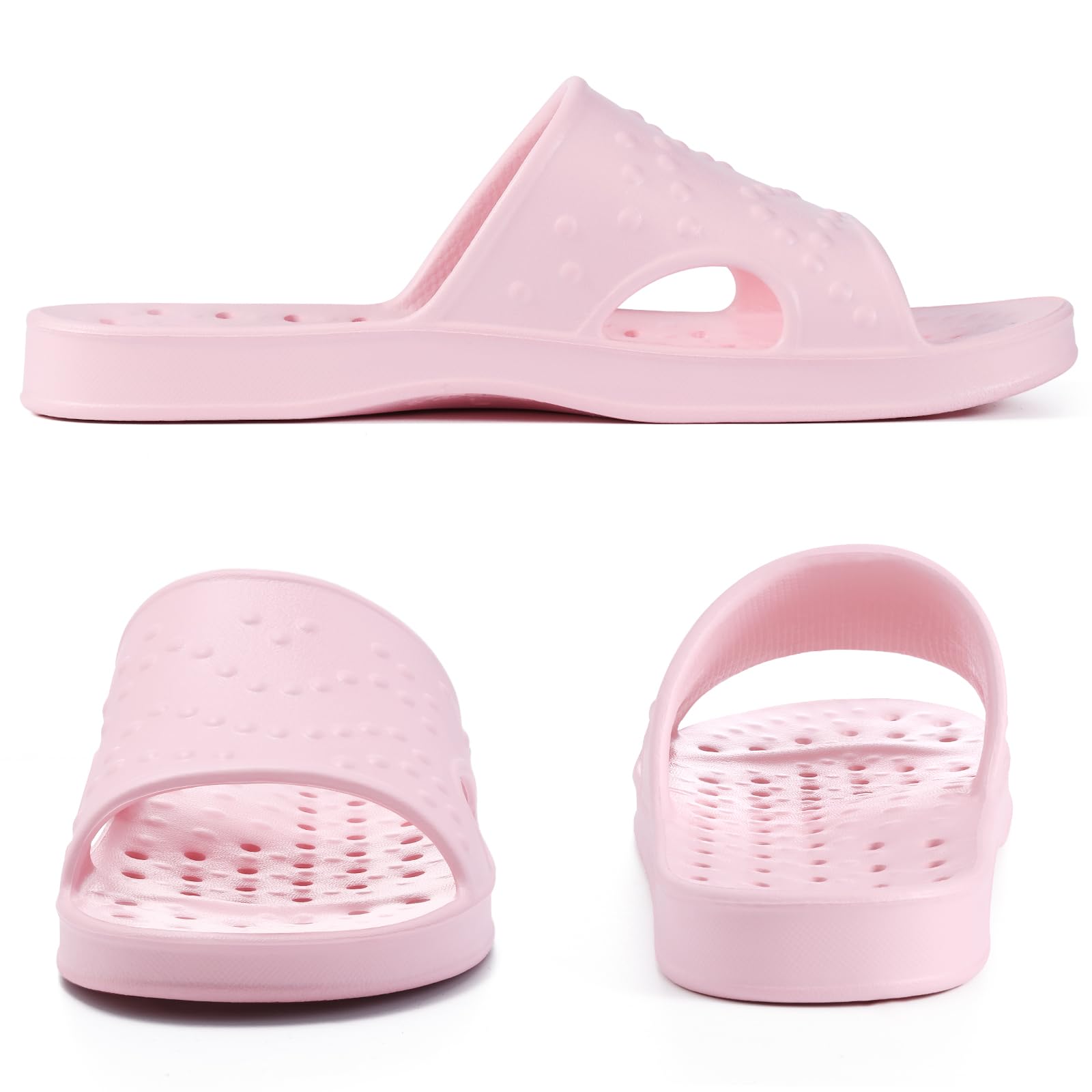 shevalues Shower Shoes for Women Men with Arch Support Quick Drying Pool Slides Lightweight Beach Sandals with Drain Holes, Pink 8-9 Women / 6.5-7.5 Men