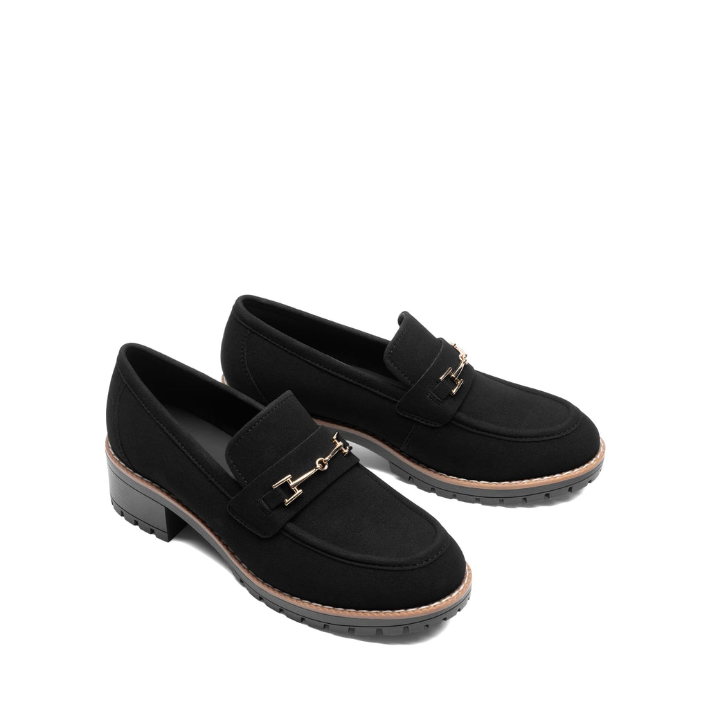 DREAM PAIRS Women's Chunky Loafers, Platform Comfortable Slip-On Dressy Business Casual Shoes,Size 6,All Black,SDLS2410W