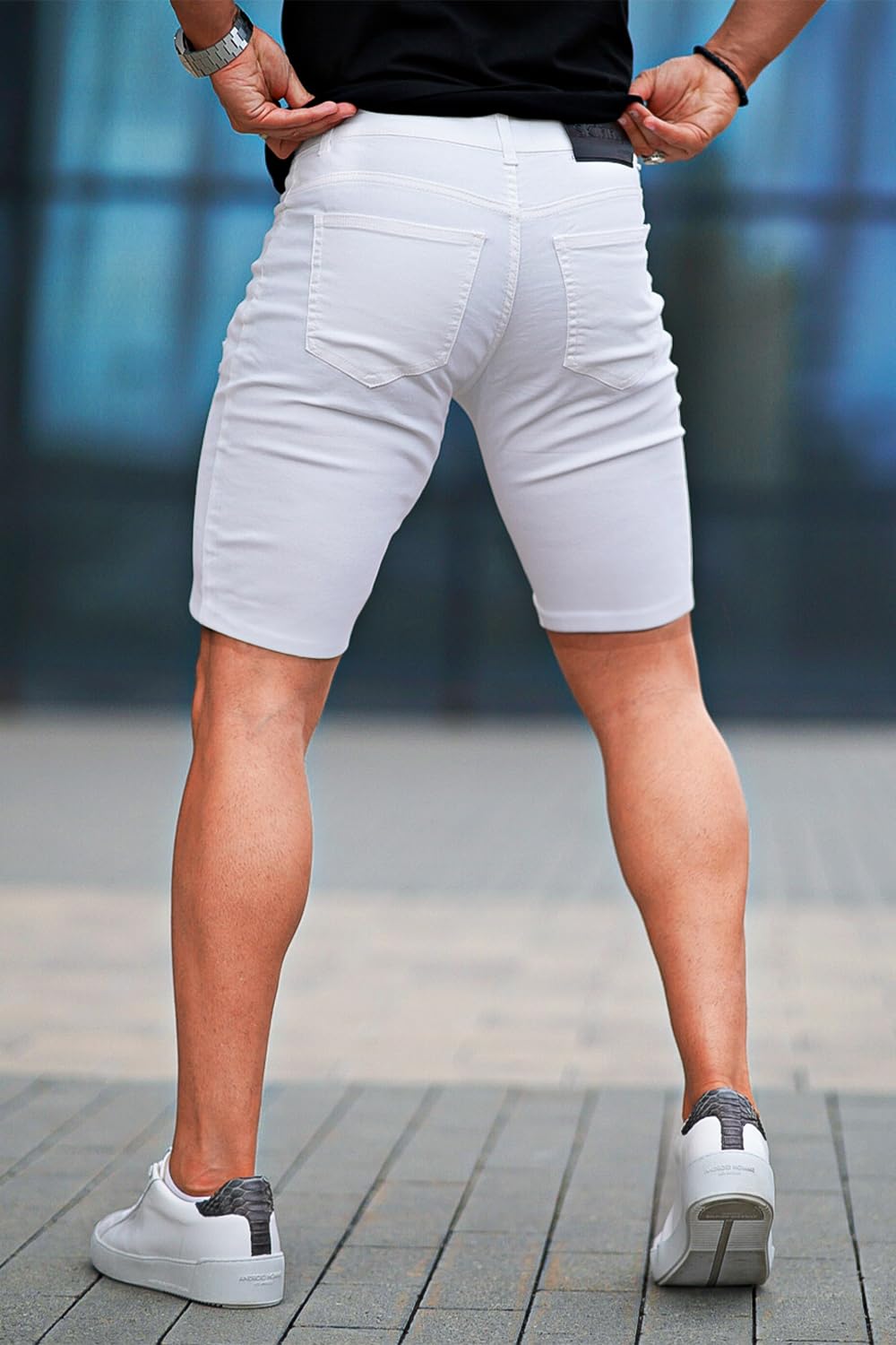 GINGTTO Mens Jean Shorts White Skinny Stretch Denim Shorts for Men Ripped 34