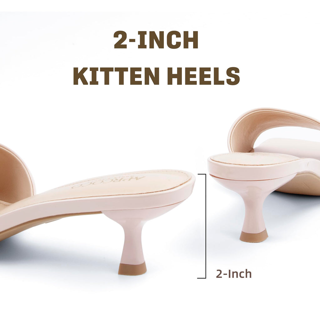 AprCoco Women Kitten Heels Sandals Low Heels Square Open Toe One Band Slip-On Heeled Mules Comfortable Dressy Vacation Sandals,Size 10，Nude