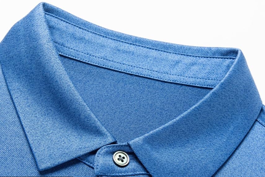 Mens Silk Short Sleeve Polo Shirts Loose Fit Solid Color Collared Satin Business Casual T Shirt(X-Large) Blue