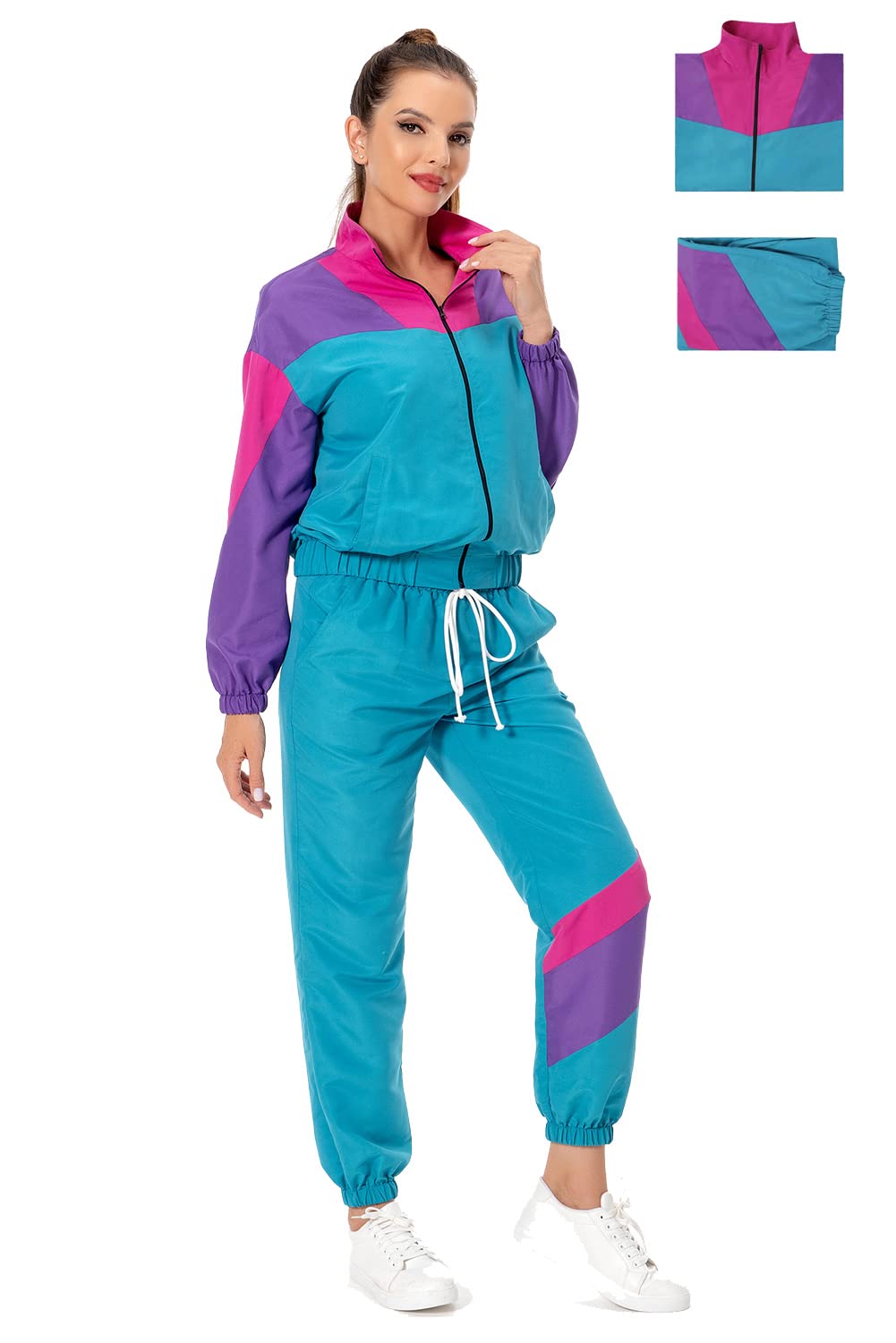 MASSWO Women 80s Sportswear Set 2 Piece Outfits Casual Sweatsuits Retro Vintage Purple Tracksuit