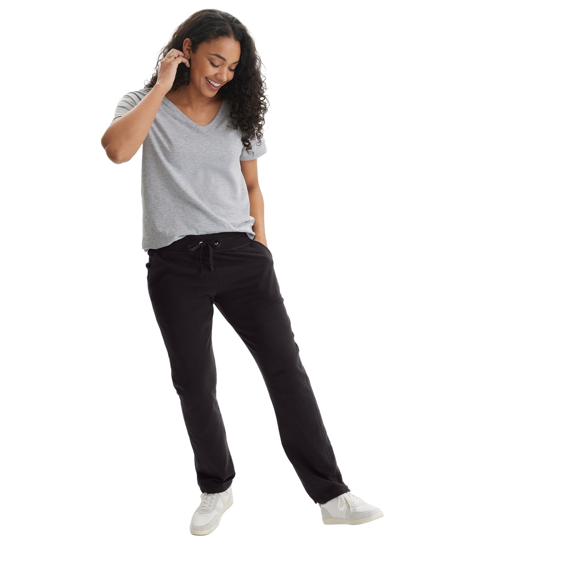 Hanes womens French Terry Pocket pants, Black, X-Large US