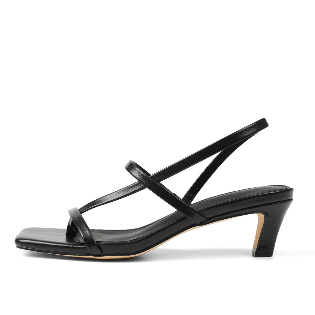 Phefarer Strappy Kitten Heels Heels for Women Open Toe Low Square Toe Thong Sandals Summer Black