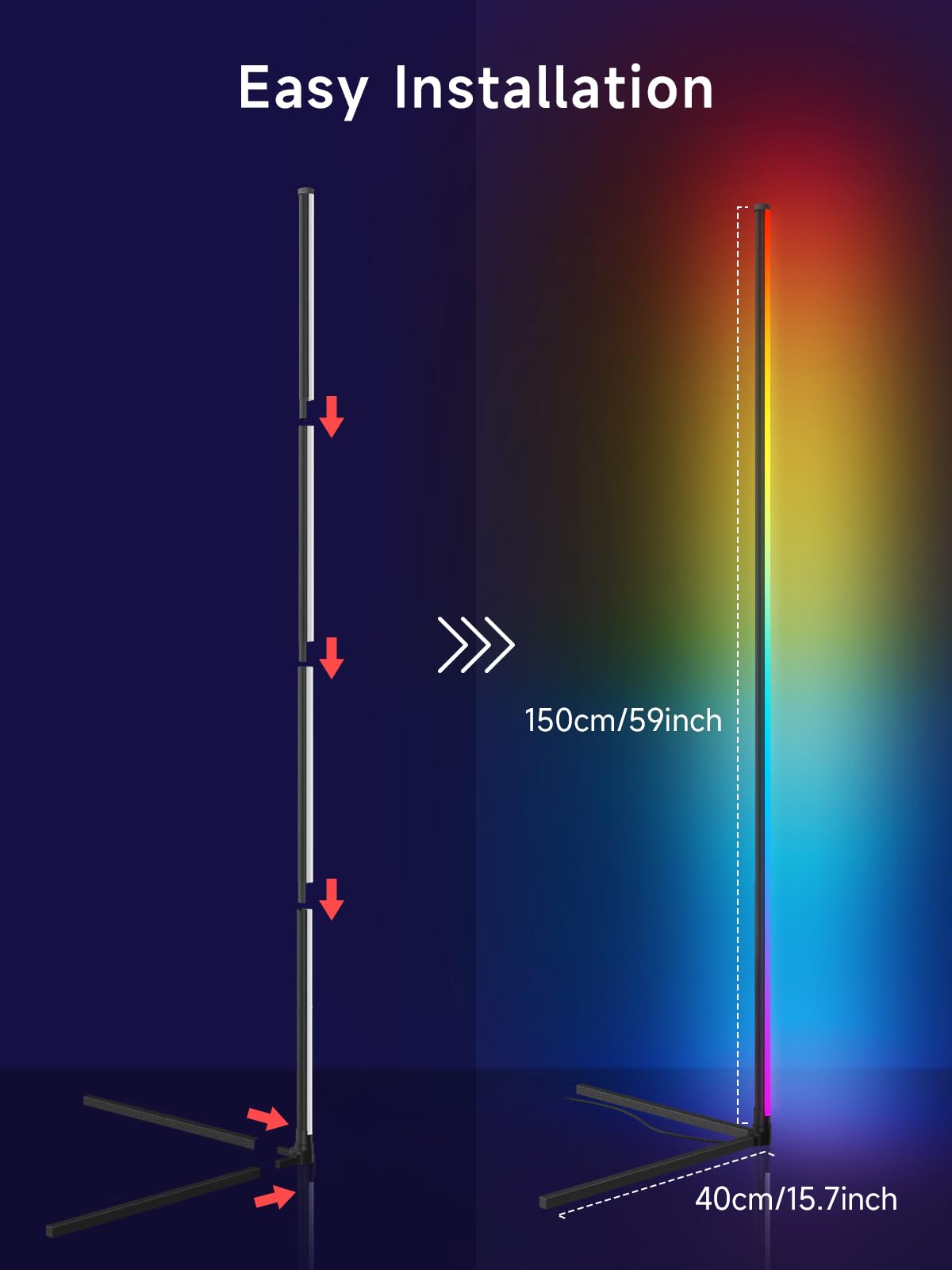 Tyute Corner Floor Lamp, RGB LED Corner Lamp with Music Sync, Smart App and Remote Control Color Changing Ambience Light, LED Lamp with 16 Million Colors for Bedroom, Living Room Gaming Room