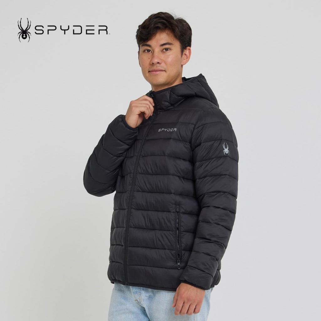 Spyder Packable Puffer Jacket Men with Hood, Lightweight Winter Jackets for Men