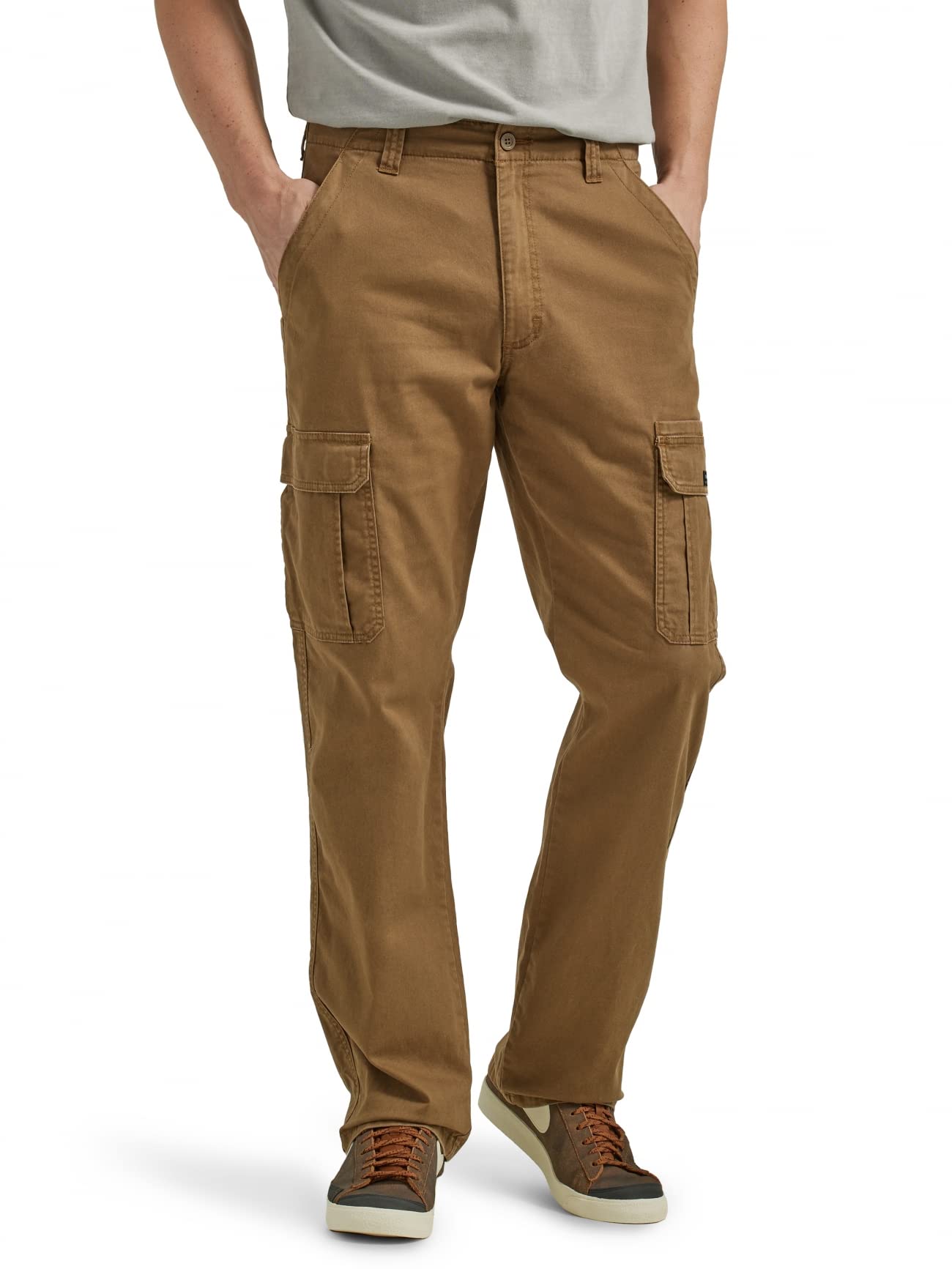 Wrangler Authentics Men's Relaxed Fit Stretch Cargo Pant, Kangaroo, 38W x 30L