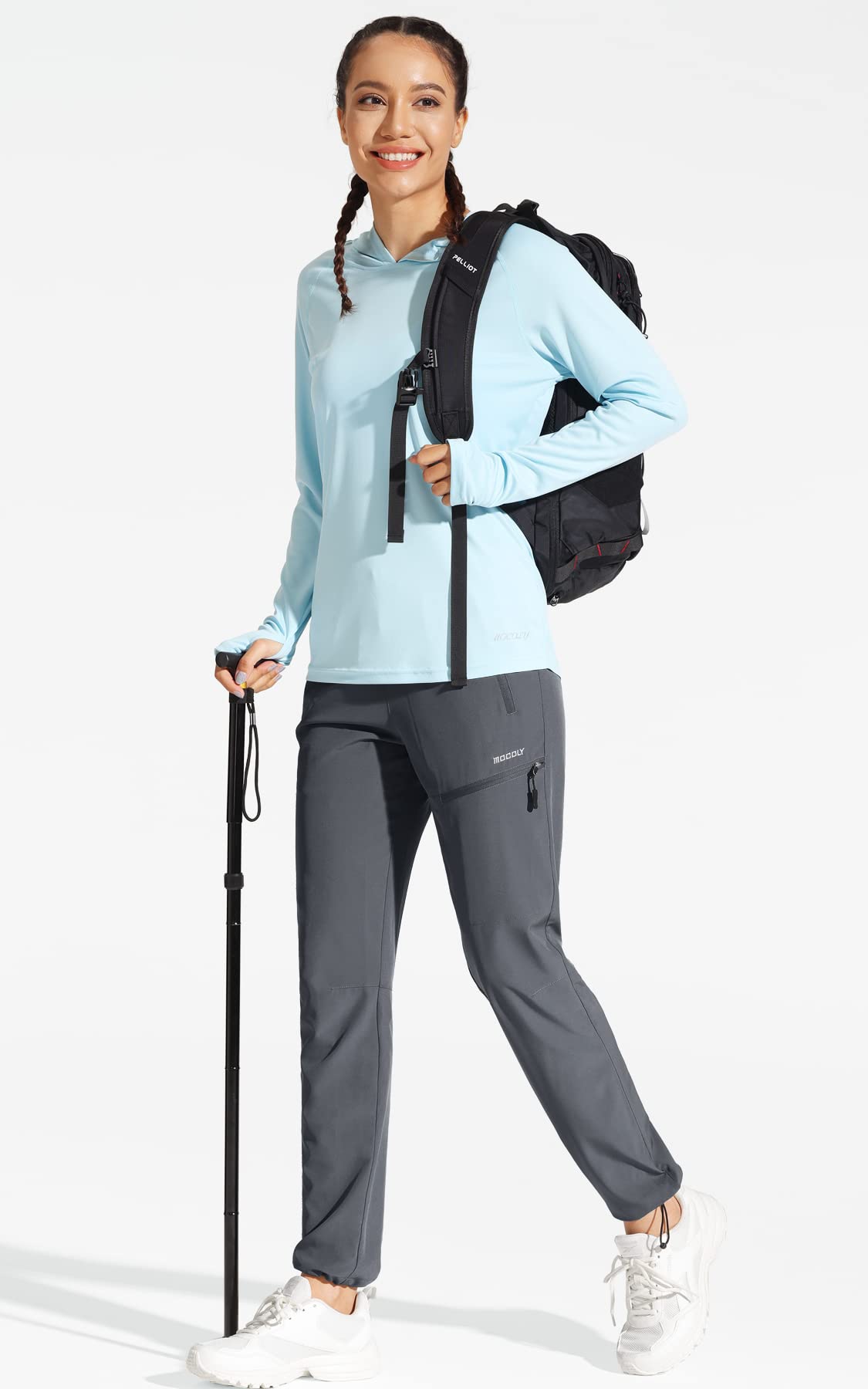 MOCOLY Women's Cargo Hiking Pants Elastic Waist Quick Dry Lightweight Water Resistant Long Pants Trousers UPF 50+ Grey XL