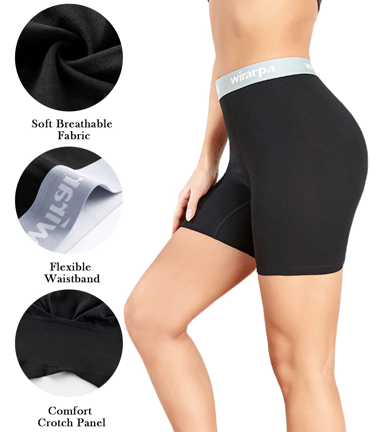 wirarpa Women's Boxer Briefs Cotton Underwear Anti Chafing Boy Shorts Panties 5.5" Inseam 4 Pack Black Small