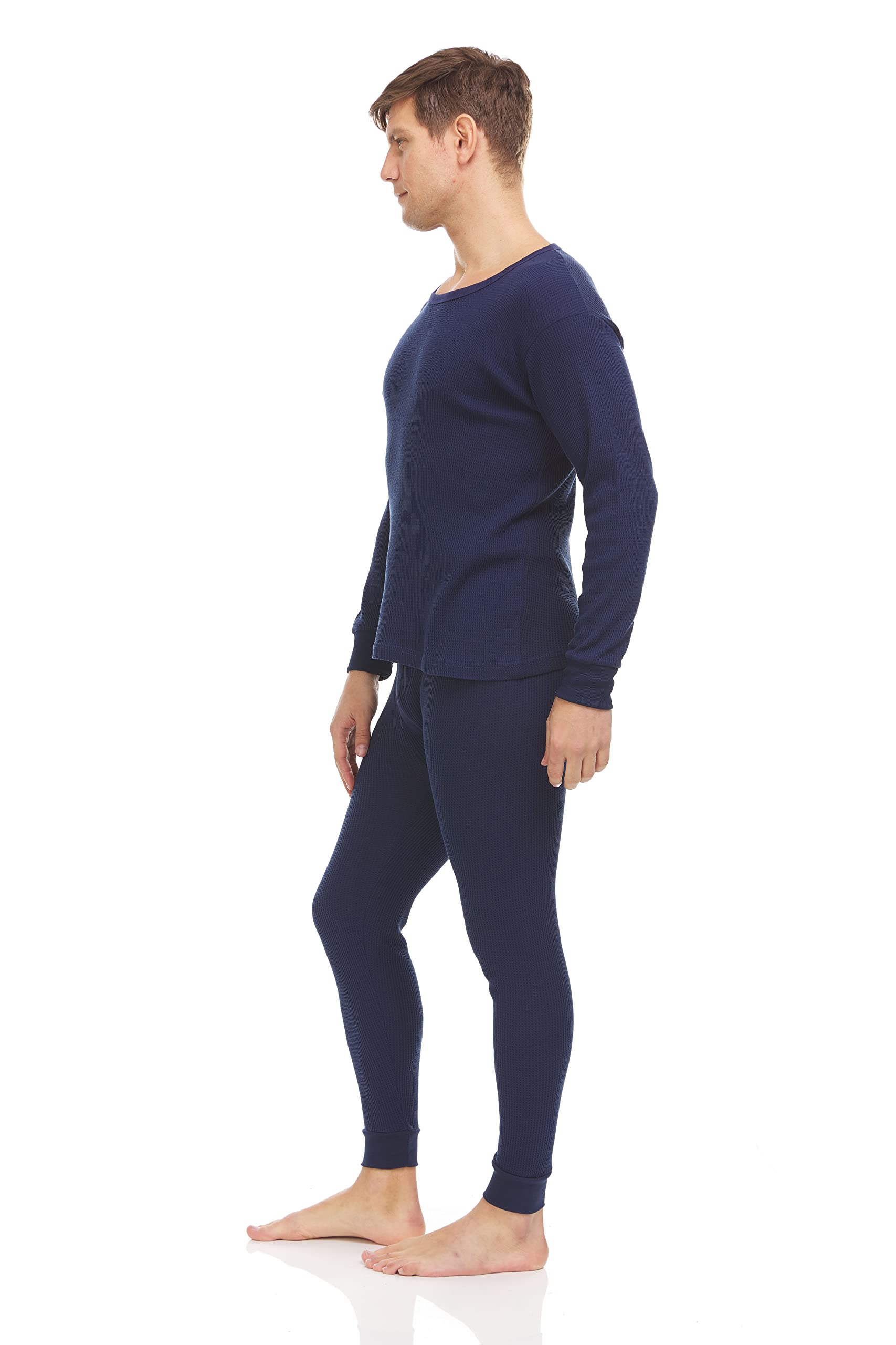 BILLIONHATS Case Pack of 15 Pieces of 2pc Thermal Sets for Men, Base Layer Long Johns Underwear, Top & Bottom, Cotton, Solid Colors Navy Blue