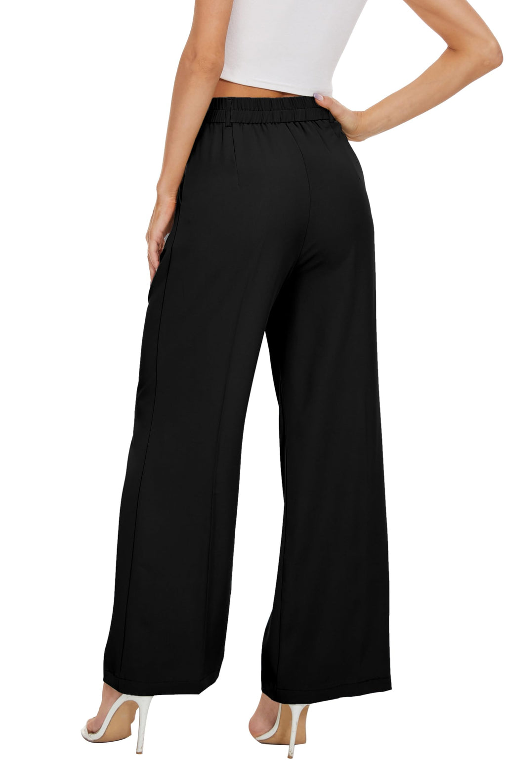 FUNYYZO Women's Wide Leg Pants High Elastic Waisted in The Back Business Work Trousers Long Straight Suit Pants