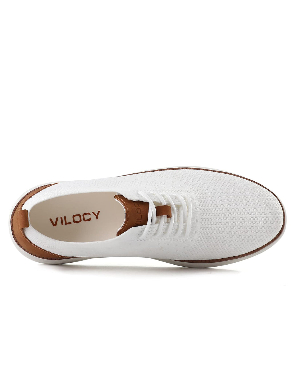 VILOCY Men's Dress Sneakers Oxfords Casual Business Shoes Lace Up Lightweight Walking Knit Mesh Fashion Sneakers White,EU43