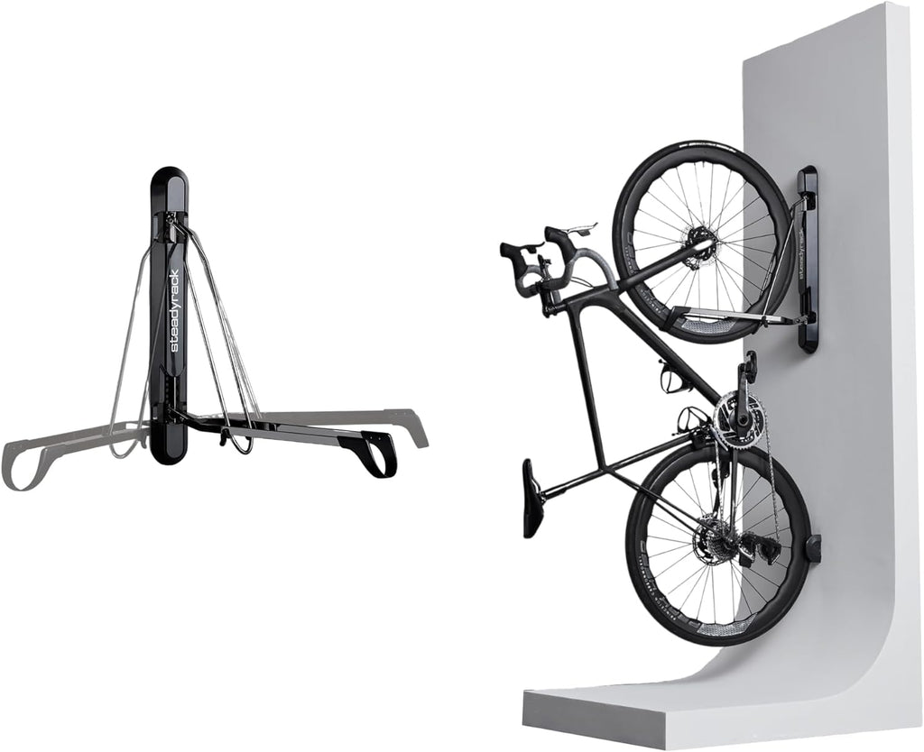 Steadyrack ProFlex Narrow Bike Rack - Vertical Wall Mount Bike Storage for Home - Roll-In Roll-Out System - Space-Saving Pivot - Fits Road, BMX, Gravel, Fender and More - Includes GearMate SteadySpine