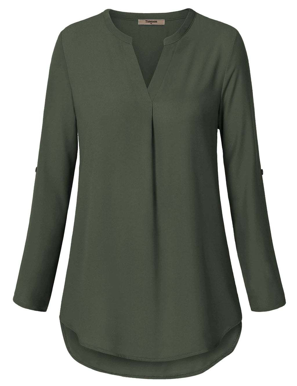 Timeson Blouses for Women,Women's Dress Shirts 3/4 Sleeve Tunics Tops for Women Business Casual Attire Chiffon Tops Ladies V Neck Professional Shirts Armygreen