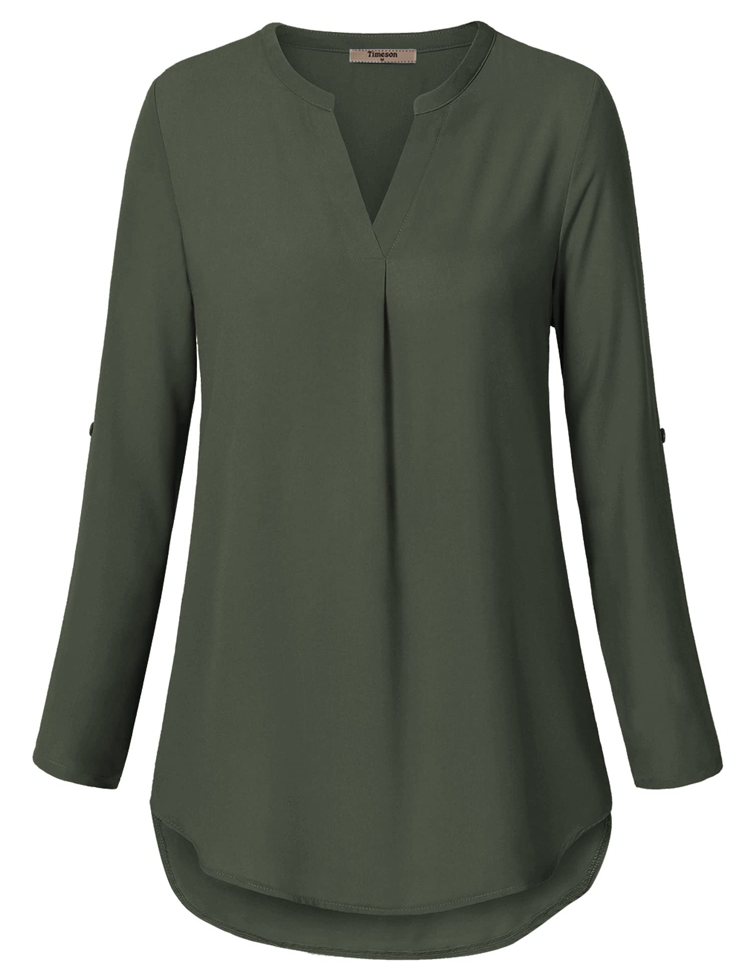 Timeson Blouses for Women,Women's Dress Shirts 3/4 Sleeve Tunics Tops for Women Business Casual Attire Chiffon Tops Ladies V Neck Professional Shirts Armygreen