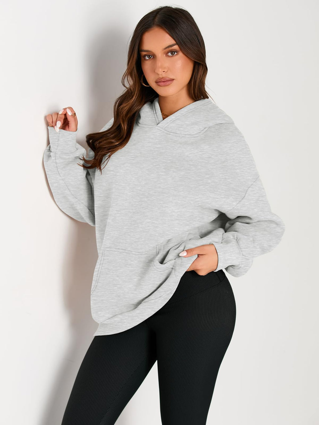 Trendy Queen Womens Oversized Hoodies Fleece Sweatshirts Fall Fashion 2025 Pullover Sweaters Winter Clothes Grey M