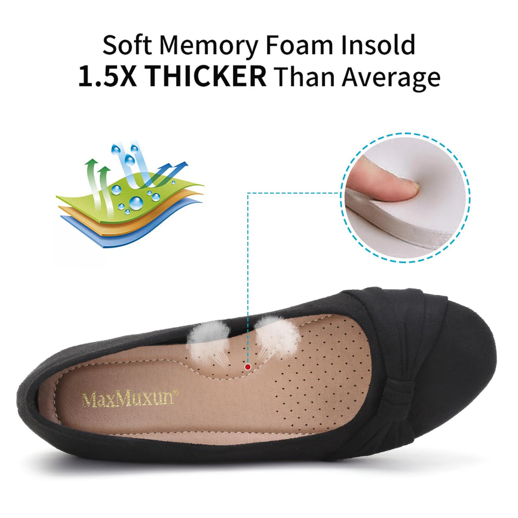 MaxMuxun Women's Black Flats Shoes Faux Suede Round Toe Ballet Dressy Flats Comfortable Slip On Walking Shoes Size 9