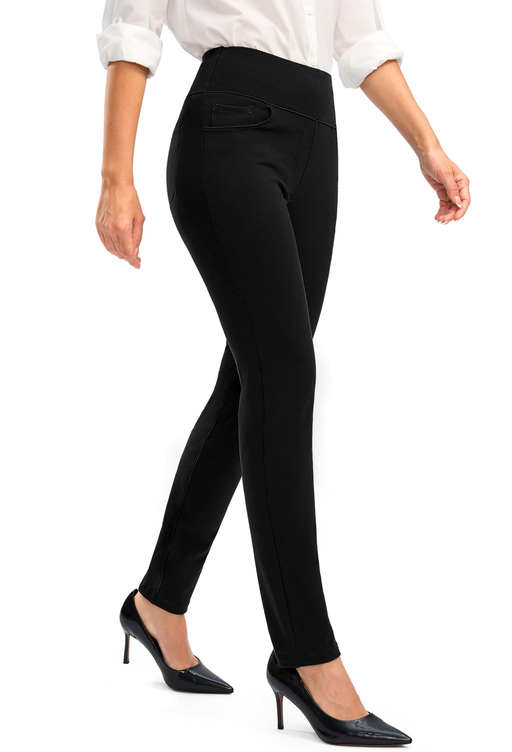 Rammus Womens Dress Pants Tummy Control Stretchy Work Pants for Women Skinny Pull On High Waisted Slacks Business Casual black/27 L