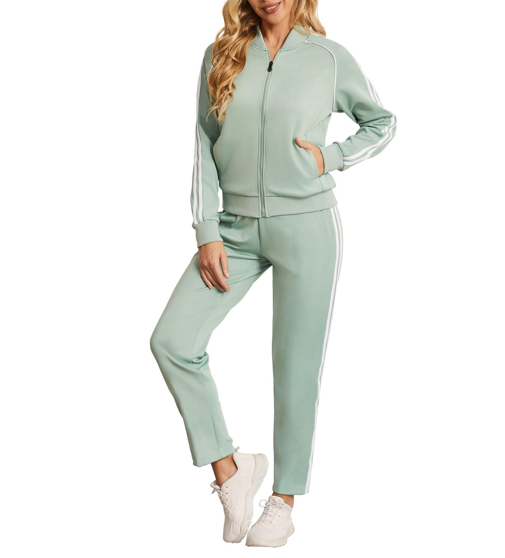 Women's Tracksuit 2 Piece Outfits Zip Striped Sportswear Long Sleeve Jogger Suits for Women with Pockets JW7011-L