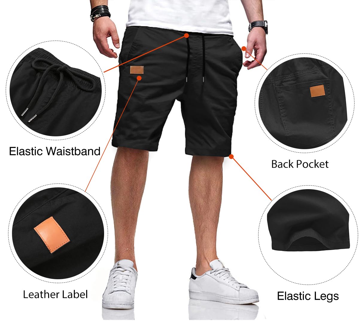 JMIERR Mens Athletic Shorts Casual Cotton Drawstring Summer Beach Twill Chino Dress Golf Workout Gym Running Basketball Shorts, M, S Black