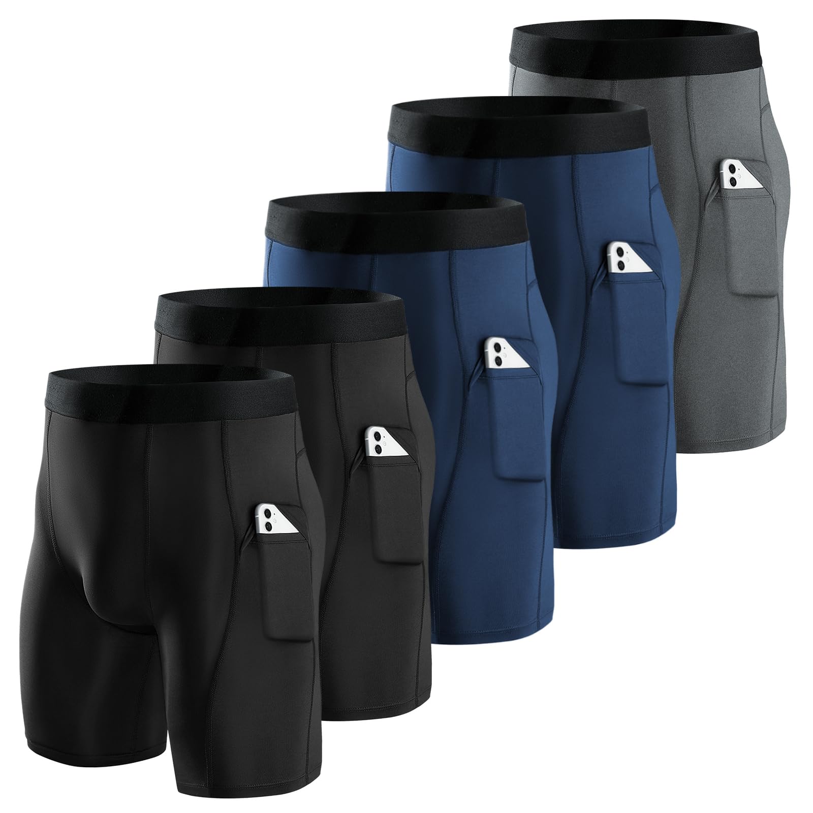Niksa 5Pack Compression Shorts Men, Compression Underwear for Men Athletic Shorts, Running Workout Fitness Shorts