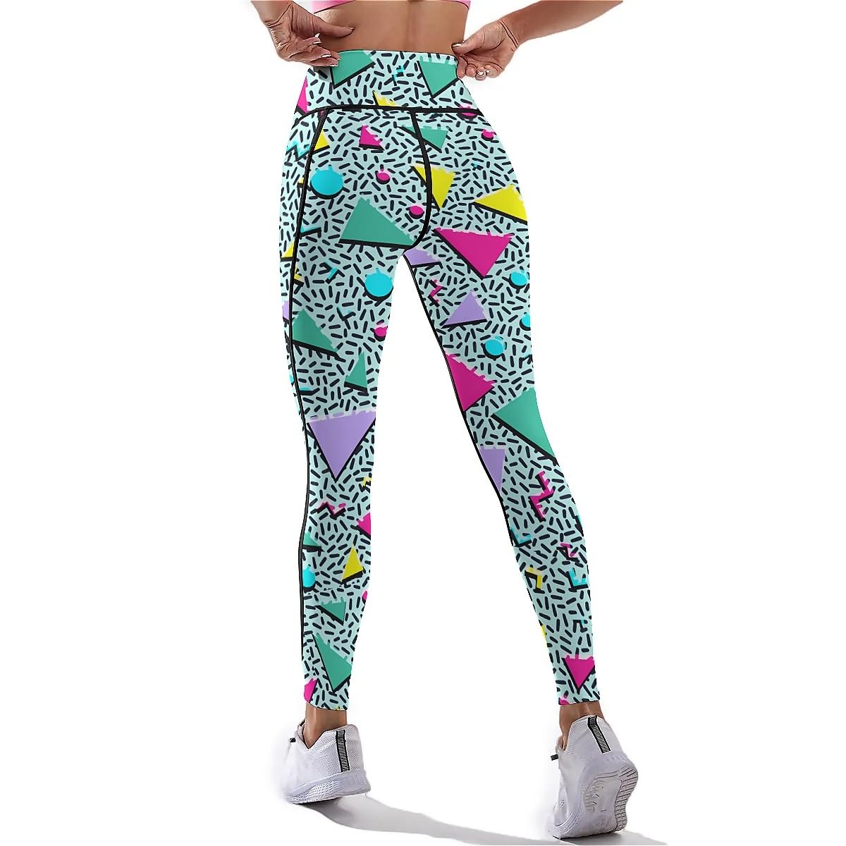 80s 90s Outfit Tummy Control Yoga Pants for Women with Pockets, High Waist Running Sports Workout Yoga Leggings S