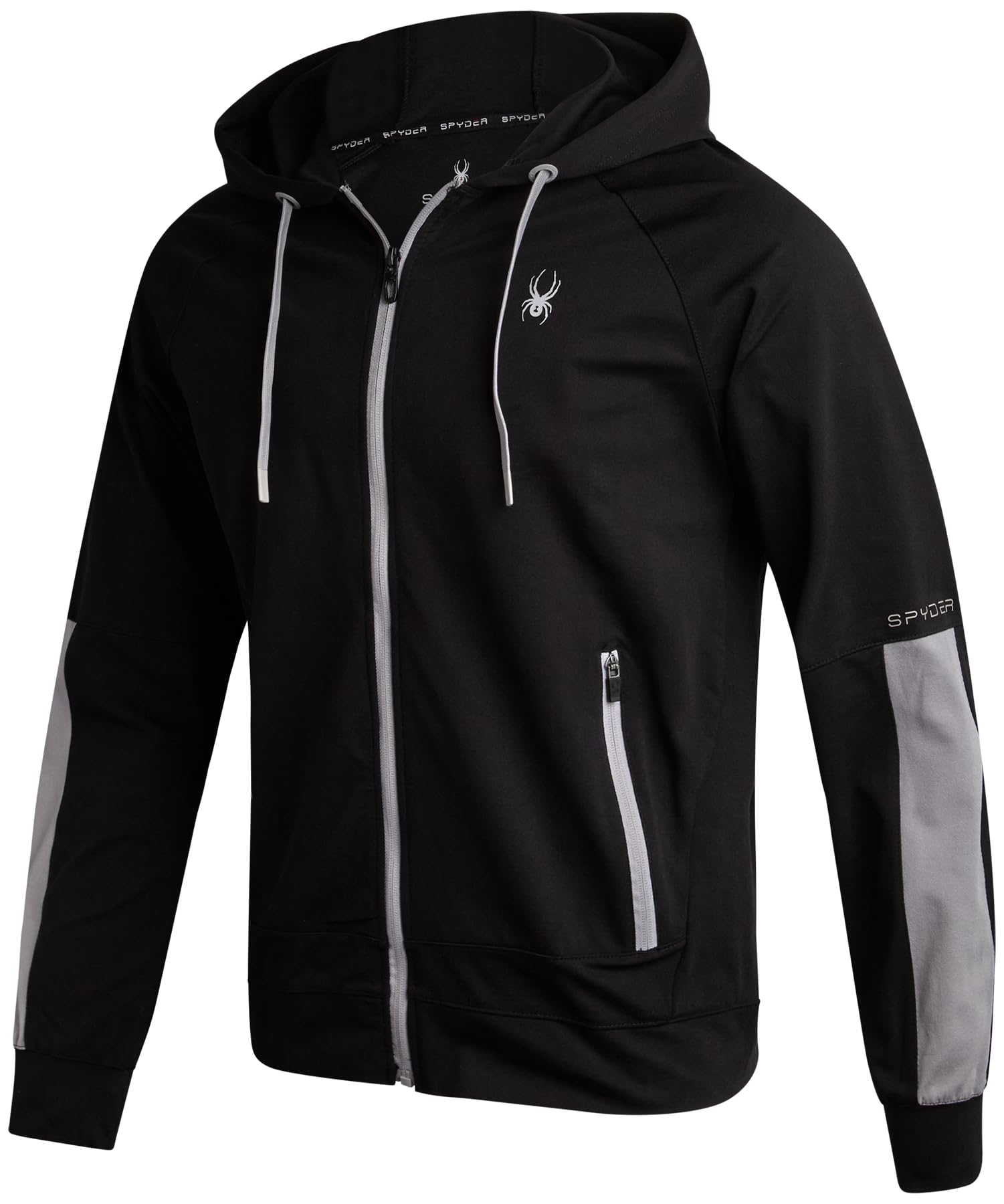Spyder Active Mens Zip Up Hoodie - Athletic Tech Double Knit Full Zip Up Hoodies for Men Workout Gym with Side Pockets (S-XL), Size Large, Black